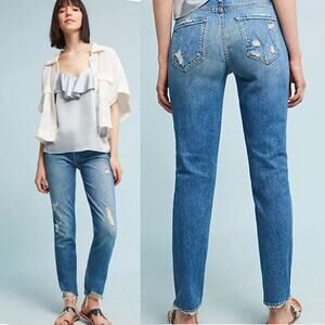 NEW Mother Denim Flirt Fray High-Rise Slim Distressed  Jeans Cold Feet Size: 28